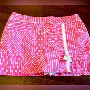 adorable Lilly Pulitzer Pink White Bamboo Print Skort Pockets Lined Sz 14
